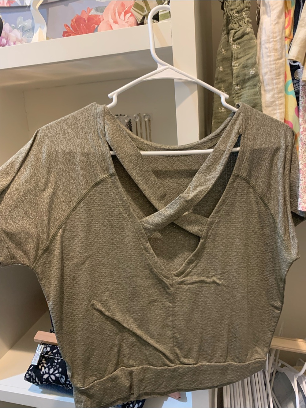 New Balance Olive Green Crisscross V-Neck Crop Top